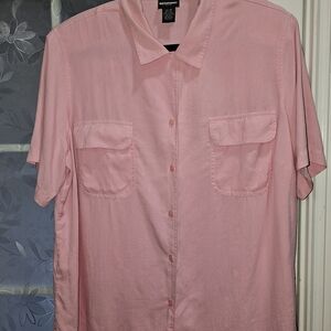Notations Woman Silk Casual Pink Button Down Shirt Plus Size 2X